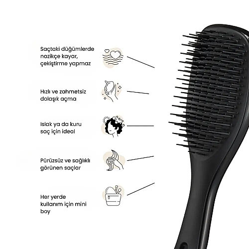 Tangle Teezer The Ultimate Detangler Black Eletriklenme Önleyici Mini Boy Tarak - Düz ve Kıvırcık Saçlar - 3