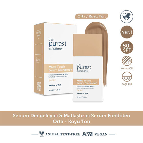 The Purest Solutions Matte Touch Sebum Dengeleyici ve Matlaştırıcı Serum Fondöten SPF50+ 30 ml - Orta-Koyu Ton - 3