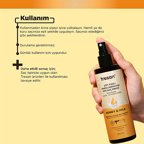 Tresan Bal ve Süt Çift Fazlı Durulanmayan Sıvı Saç Kremi 250 ml - Tresan (1)