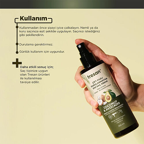 Tresan Hindistan Cevizi ve Avokado Çift Fazlı Durulanmayan Sıvı Saç Kremi 250 ml - Tresan (1)