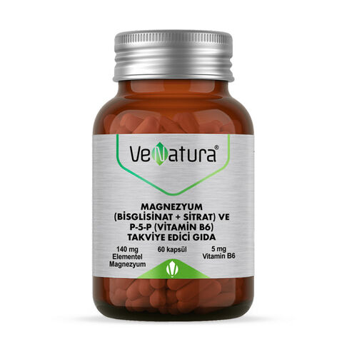 VeNatura - VeNatura Magnezyum (Bisglisinat+Sitrat) ve P5P (Vitamin B6) 60 Kapsül