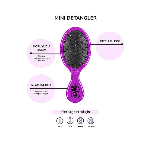Wet Brush Mini Detangler Dolaşık Açıcı Saç Fırçası Mor - 3