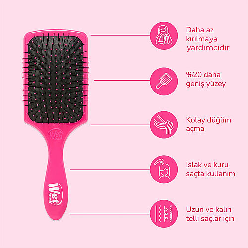 Wet Brush Paddle Detangler Dolaşık Açıcı Geniş Saç Fırçası Pembe - 5