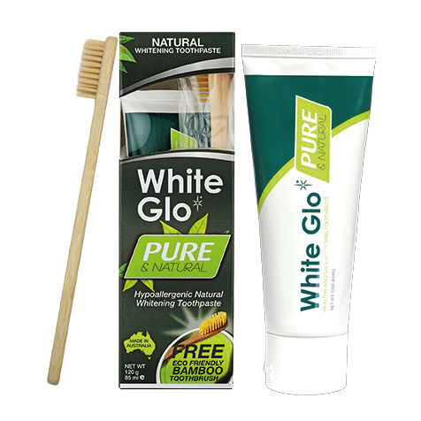 White Glo Pure Saf & Doğal Diş Macunu 85ml + %100 Doğal Bambu Diş Fırçası HEDİYE - White Glo