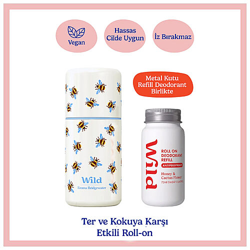 Wild Antiperspirant Emma Bridgewater Bee Roll-On Case Honey - Cactus Refill Terleme Karşıtı Deodorant 50 ml - Wild