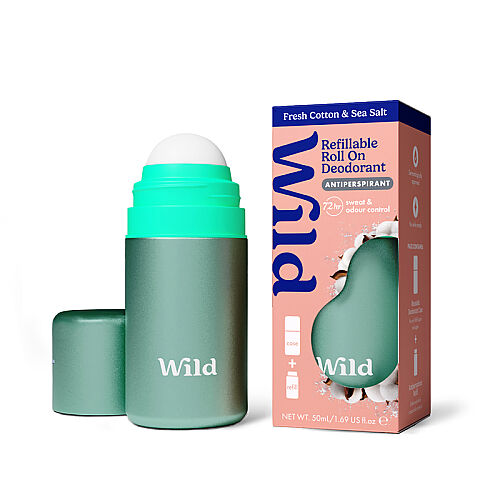 Wild Antiperspirant Roll On Aqua Case - Fresh Cotton - Sea Salt Refill Deodorant 50 ml - Wild (1)