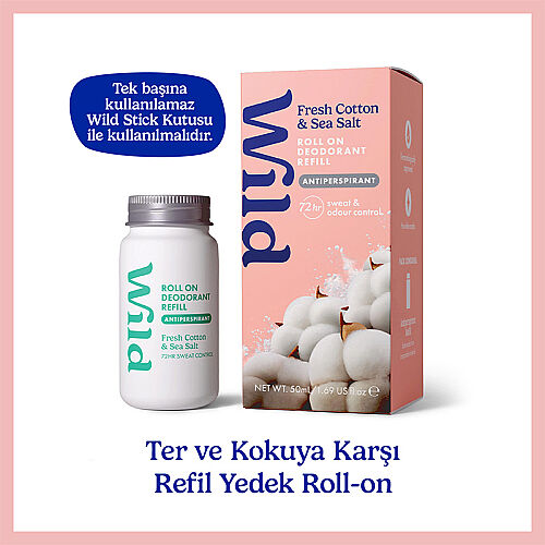 Wild Antiperspirant Roll On Fresh Cotton - Sea Salt Refill Deodorant Yedek Dolum 50 ml - Wild