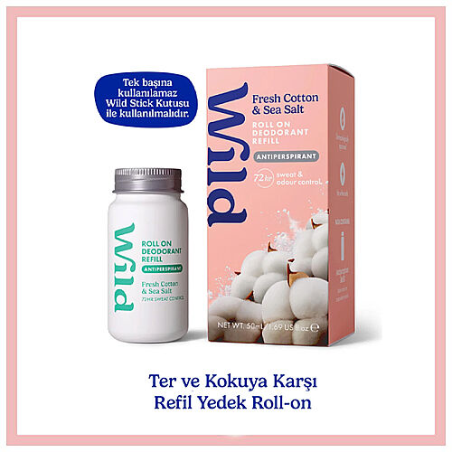 Wild Antiperspirant Roll On Fresh Cotton- Sea Salt Refill Deodorant Yedek Dolum 50 ml - Wild
