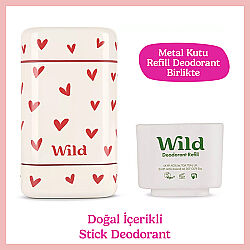 Wild Natural Stick Deodorant Kutu + Refill Paketi - Love Heart Case + Pink Grapefruit & Lime 40 g - 1