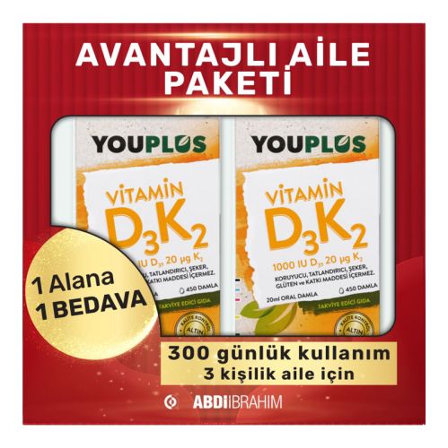 Youplus Vitamin D3K2 İçeren Takviye Edici Gıda 20 ml - 1 ALANA 1 BEDAVA	 - 1