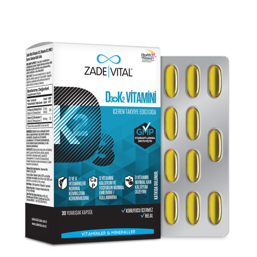 Zade Vital D3 + K2 Vitamini İçeren Takviye Edici Gıda 30 Yumuşak Kapsül - Zade Vital (1)