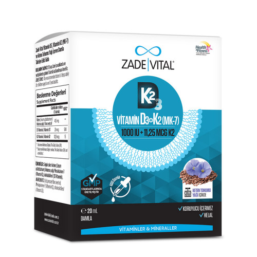 Zade Vital Vitamin D3K2 ve Keten Tohumu İçeren Damla 20 ml - Zade Vital (1)